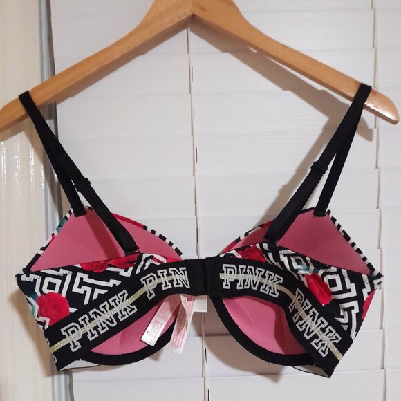 SOLD🔴🔴🔴🔴🔴🔴PINK by Victoria Secret Underwire Push Up Bra 34D Bl/Wh Red - Picture 3 of 3